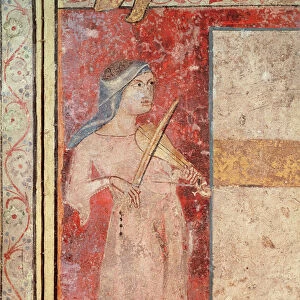 The Females Saints at the Tomb and the Resurrection, detail of the rebec player, 1330