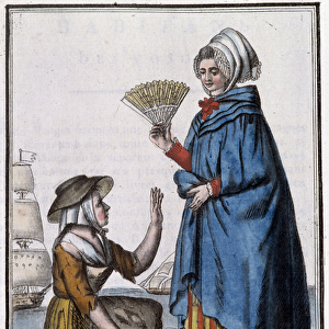 Femme de Calais buying shells - in "Encyclopedia of travels"by J