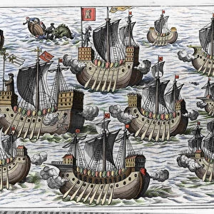 The fleet of Christopher Columbus (Cristoforo Colombo) to conquer the new world - in