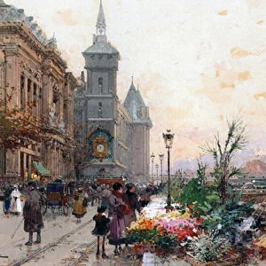 The Flower Market, Paris (gouache & w / c on paper)