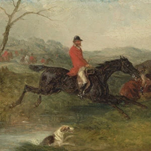 Foxhunting: Clearing a Brook (oil on millboard)
