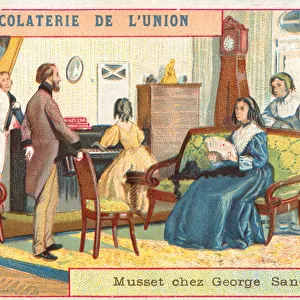 French author Alfred de Musset visiting George Sand, 19th Century (chromolitho)