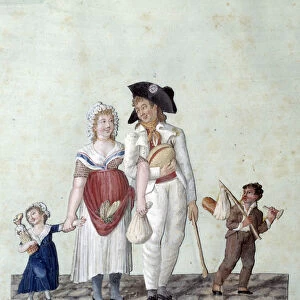 French Revolution: a family going to the guinguette. Gouache des Freres Lesueur