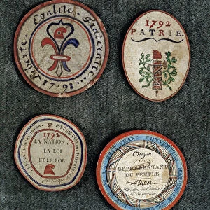 French Revolution: Revolutionary insignia in the colours of France bearing republican