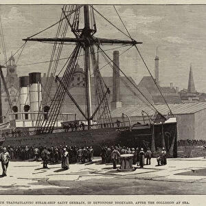 The French Transatlantic Steam-Ship Saint Germain, in Devonport Dockyard, after the Collision at Sea (engraving)