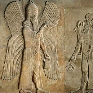 Frieze depicting a winged spirit, a sargon or priest carrying a gazelle