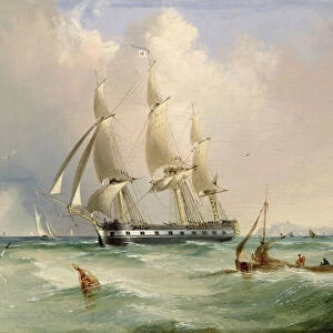 Frigate under Sail (oil on panel)