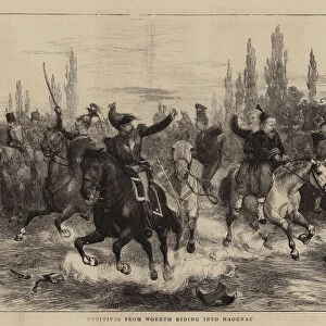 Fugitives from Woerth riding into Hagenau (engraving)