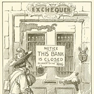 General Bankruptcy and ruin followed the closing of the Exchequer or Treasury by Charles II (1672) (engraving)