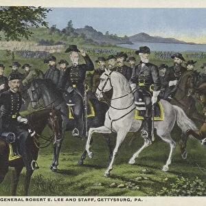 General Robert Lee and his staff, Gettysburg, PA (colour litho)