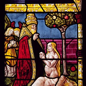 The Genesis Window, detail of the Creation of Adam and Eve (stained glass)