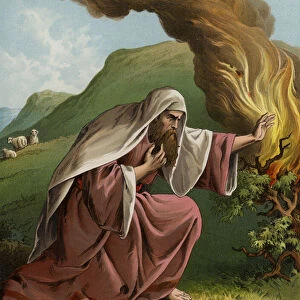 God appearing to Moses in the burning bush (chromolitho)