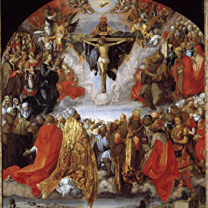 God, Jesus Christ and the dove of the Holy Spirit (altarpiece of All Saints) (oil on wood