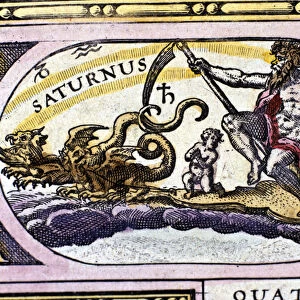 The God Saturn (Cronos) on a tank drawn by two dragons