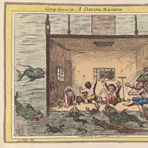 Going down in a Diving Machine, pub 1801 (hand coloured engraving)