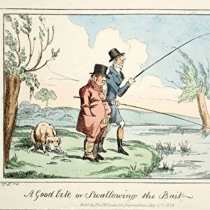 A Good Bite or Swallowing the Bait, pub. 1835 (hand coloured engraving)
