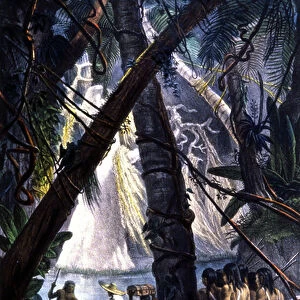Goyana indians in the amazonian forest. Lithography 1839