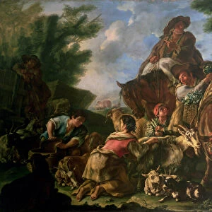 Group of shepherds with a horse