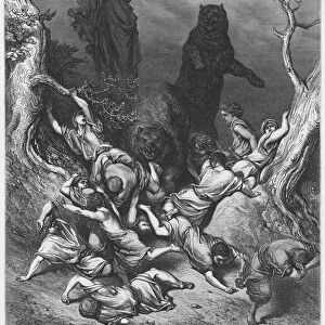 Gustave Dore Bible: The children destroyed by bears (engraving)