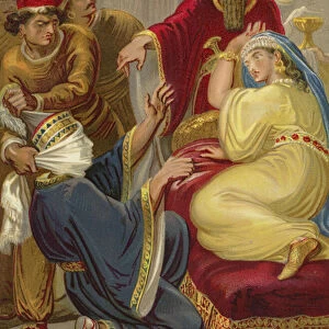 Haman asking his life of Queen Esther (chromolitho)