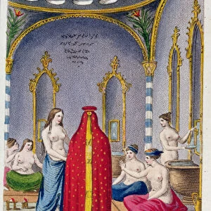 Hammam in Turkey, illustrated plate from Moeurs, usages et costumes des ottomans
