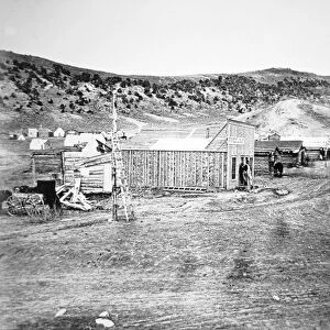 Hell on Wheels Town in Bear River, Nebraska, 1860s (b / w photo)