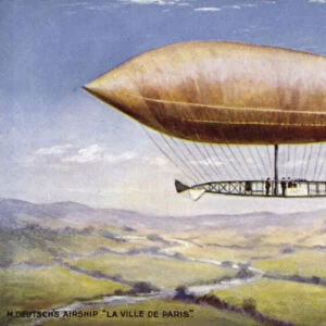 Henry Deutsch de la Meurthes airship La Ville de Paris (colour litho)