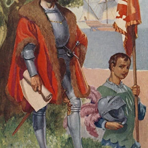 Hernan Cortes, Spanish conquistador (colour litho)