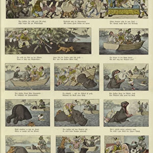 The Hippopotamus Hunt (coloured engraving)