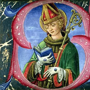 Historiated initials depicting a Bishop Saint, c. 1470 (vellum)