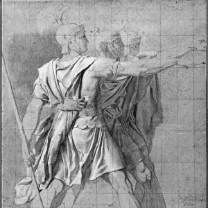 The three Horatii brothers, study for The Oath of the Horatii, 1785 (pencil