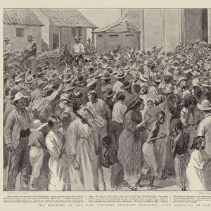 The Horrors of the War, feeding Starving Refugees from Santiago at Caney (litho)