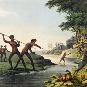 Hunting the Kangaroo, aborigines in New South Wales engraved by Matthew Dubourg (fl