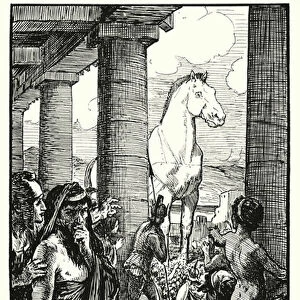 The Iliad: The Wooden Horse dragged within the Walls (engraving)