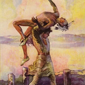 Illustration from The Deerslayer, by James Fenimore Cooper (colour litho)