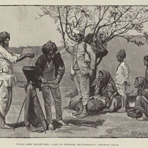 Indian Army Manoeuvres, Camp of Exercise, Secunderabad, grinding Grain (engraving)