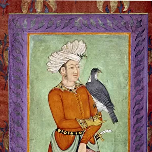 Indian art: representation of a Uzbek prince holding a hawk for hunting