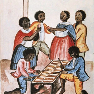 Indians playing marimba (marimbaphone) and dancing, from the book "