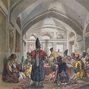Interior of a Caravanserai in Persia, mid nineteenth century (colour litho)