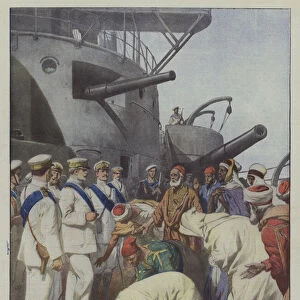 Italo-Turkish War, Arabs from around Tripoli making an act of submission to Italy... (colour litho)