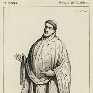 IX Siecle, Regne de Charles II, Odon, Abbe de Cluny (engraving)