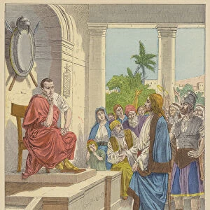 Jesus Christ before Pontius Pilate (colour litho)