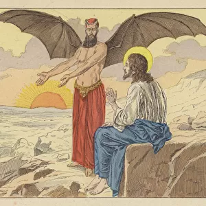 Jesus tempted by the Devil (colour litho)