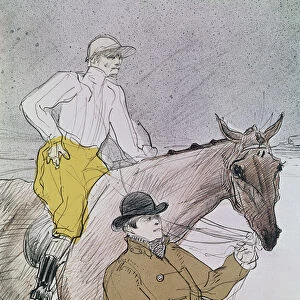 The jockey led to the start (colour litho)