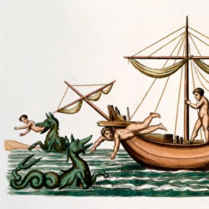 Jonah and the Whale (coloured engraving)