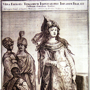 Kosem Sultan with servants, 1647 (engraving)