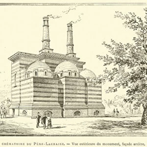 L Edifice crematoire du Pere-Lachaise, Vue exterieure du monument, facade arriere (engraving)