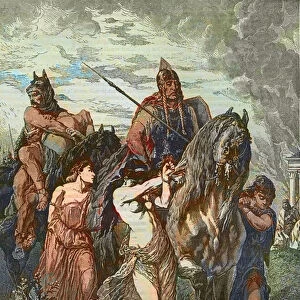 L Invasion barbarian - engraving after the painting Evariste LUMINAIS (1821-1890)