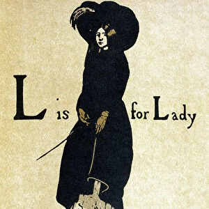 L is for Lady, illustration from An Alphabet, published by William Heinemann, 1898 (hand-coloured woodcut)