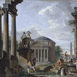 Landscape with Roman Ruins (oil on canvas)